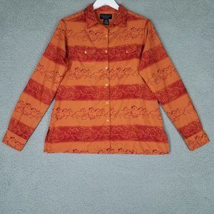 Wrangler Blues Women's Medium Shirt Horses Western Cowboy Rodeo Button Up Orange